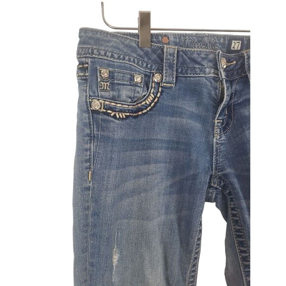 Miss Me Boyfriend Ankle Jeans 27 Womens Low Rise Distressed Skinny Bejeweled - Picture 4 of 11